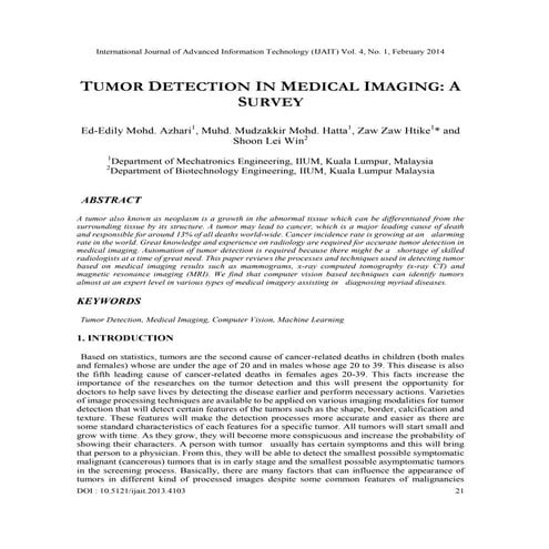 Tumor detection in medical imaging a survey