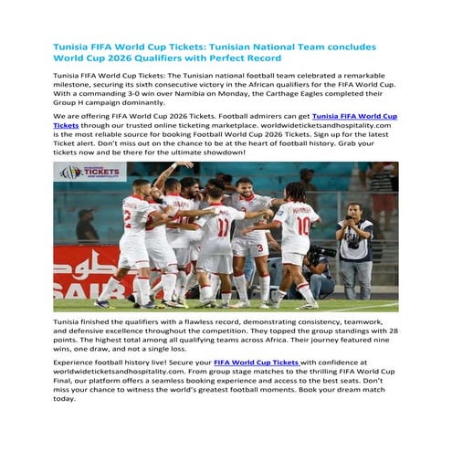 Tunisia FIFA World Cup Tickets Tunisian National Team concludes World ...