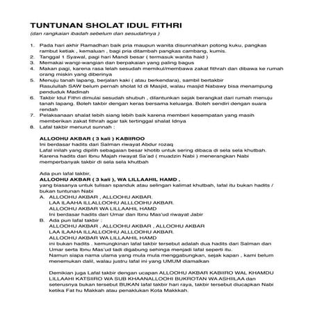 Tuntunan Sholat Idul Fithri