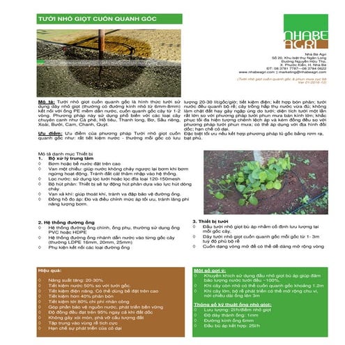 Tuoi nho giot cuon quanh goc cho cay an trai, cay cong nghiep