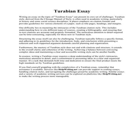 Turabian Essay. Narrative Essay: Turabian style essay example