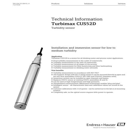 Turbimax cus52 d endress+hauser datasheet-turbidity sensor