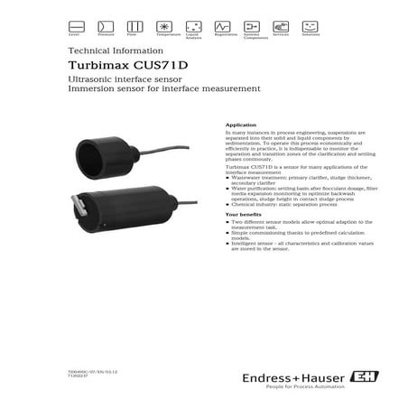 Turbimax cus71 d endress+hauser datasheet-ultrasonic interface sensor