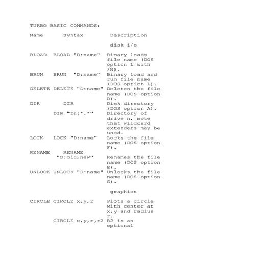 Turbo basic commands