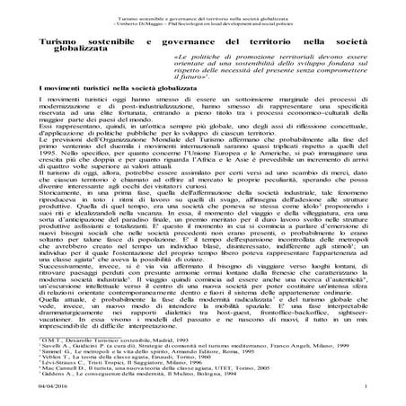 Turismo sostenibile e governance del territorio testo
