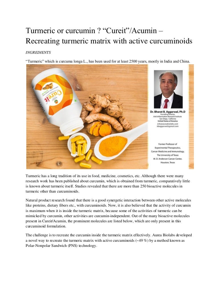 Recreating Turmeric Matrix with Active Curcuminoids Cureit