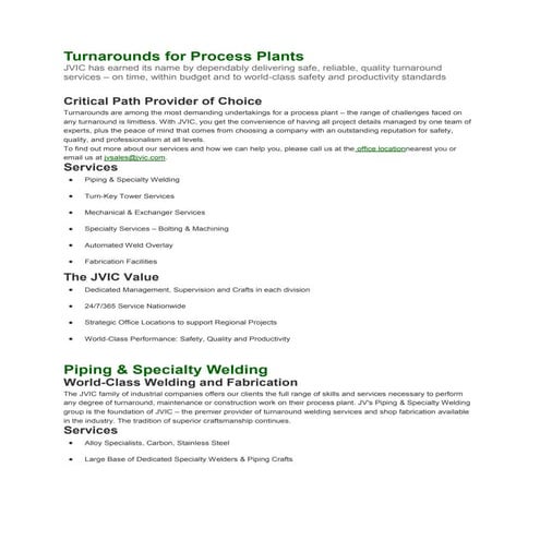 Turnarounds for process plants/ Industry Services