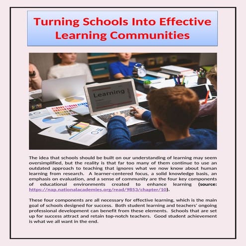 Turning Schools Into Effective Learning Communities