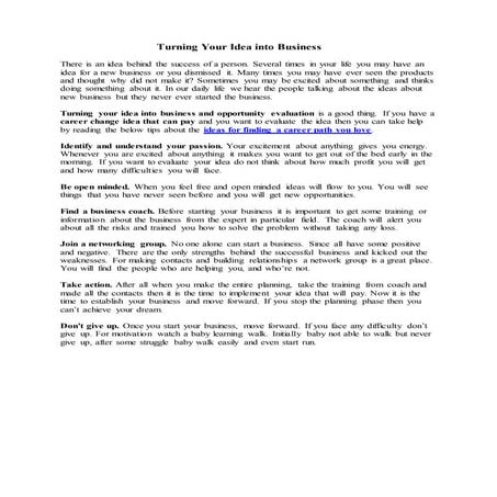 Turning your idea into business