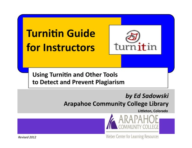 Turnitin Guide For Instructors: Web and D2L