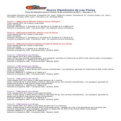 Turno de llamados 15 de noviembre