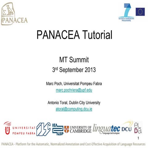 Panacea Project Tutorial (MT Summit 2013)