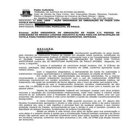 Tutela Antecipada. Maria Aprecida Ferreira Prefeitua Municipal Ii