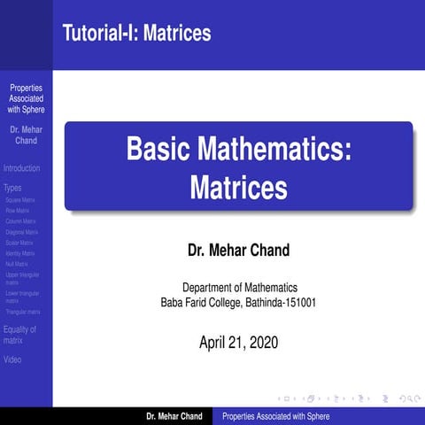 Tutorial 1:Basic Mathematics: Matrices | PPT