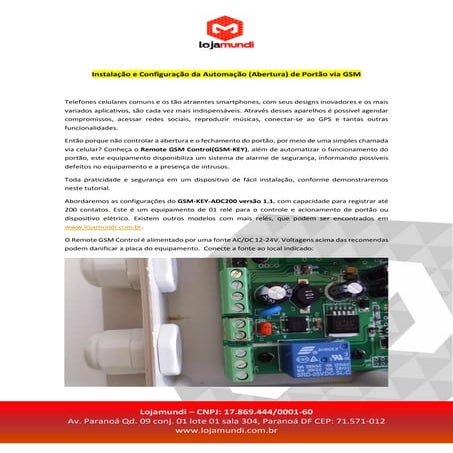 Instalação e Configuração da Automação (Abertura) de Portão via GSM