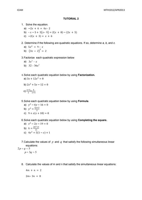 Chapter 2 : EQUATIONS AND INEQUALITIES | PPTX | Physics | Science