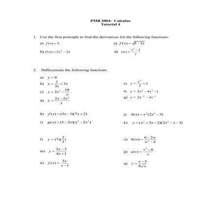 Calculus :Tutorial 4