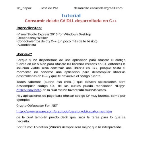 Crear una dll en C++ y llamarla con la interfaz C# | PDF
