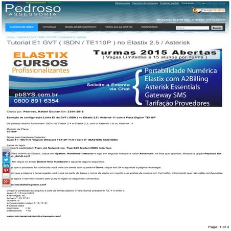 Tutorial e1 gvt ( isdn  te110 p ) no elastix 2.5  asterisk