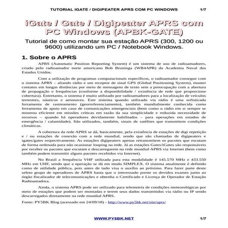 Tutorial RX Gate / iGate / Digipeater APRS no MS Windows