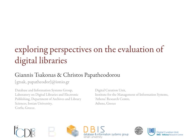 Exploring Perspectives In Digital Library Evaluation Ppt Exploring Perspectives In Digital Library Evaluation Ppt