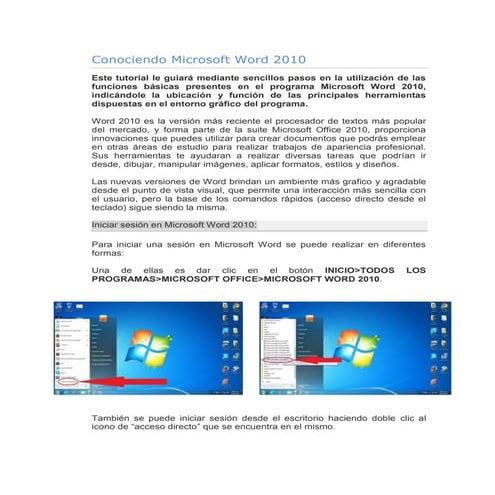 Tutorial sobre el entorno visual de microsoft word 2010