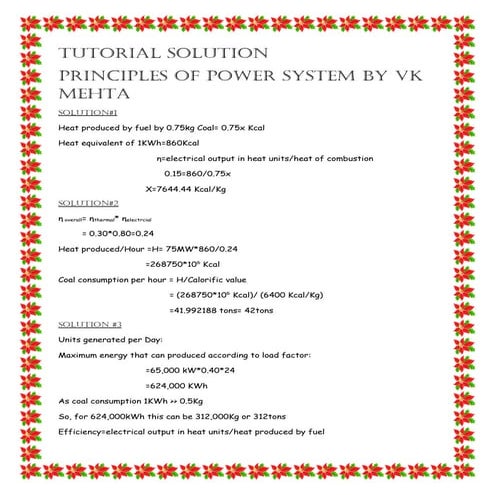 Tutorial solution of Thermal Power station (Principles of power system Vk-Mehta)
