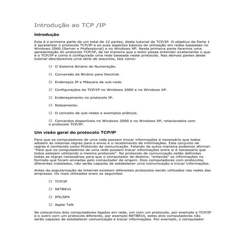 Tutorial sobre protocolo TCP/IP