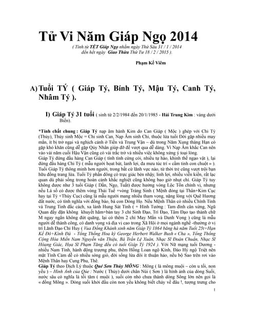 Tử Vi Tuổi Giáp Ngọ 2014: Dự Báo Tính Cách, Vận Mệnh và Sự Nghiệp