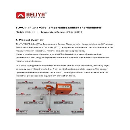 Tuvo Pt-1.2x4 Wire Temperature Sensor Thermometer 145541-1 -0 C/+ 250 C