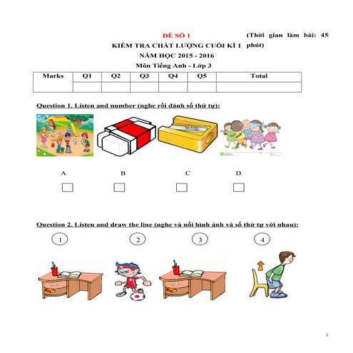 TUYỂN TẬP 23 ĐỀ THI HK1 MÔN TIẾNG ANH LỚP 3