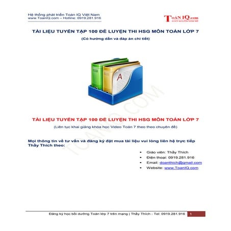 Tuyển tập 100 đề luyện thi HSG môn Toán lớp 7 có đáp án