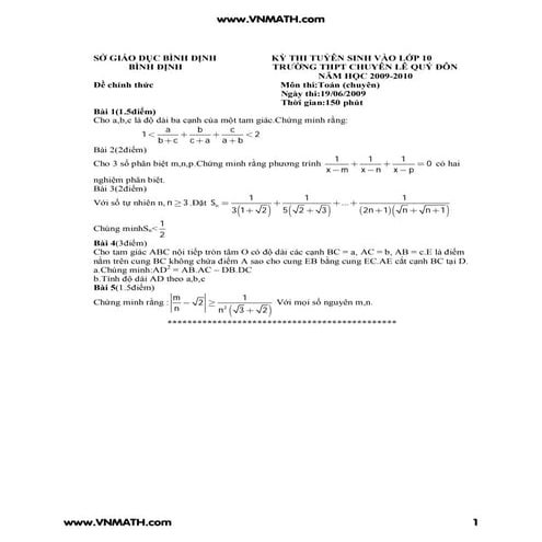 Tuyển tập đề thi và đáp án trường chuyên 09  10 - truonghocso.com