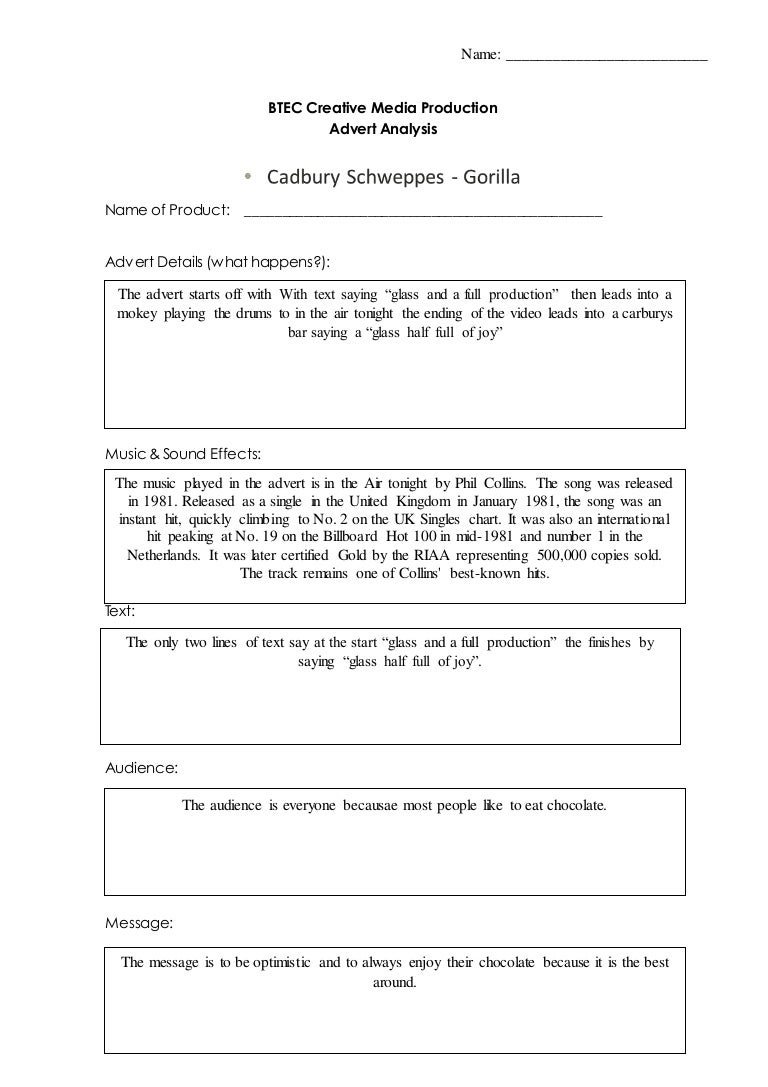 Tv advert detailed analysis your choice