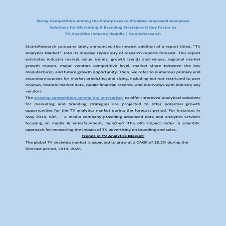 Trends in TV Analytics Market 2021 | StraitsResearch