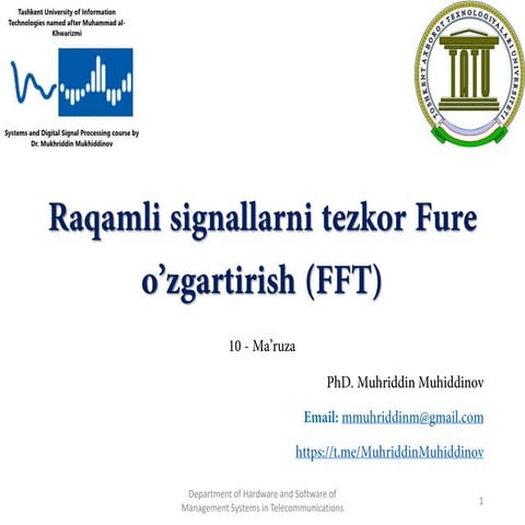 Tizimlar va signallarni qayta ishlash_10-ma'ruza (Systems and Digital Signal ...
