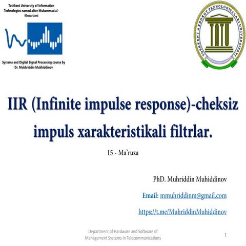 Tizimlar va signallarni qayta ishlash_15-ma'ruza (Systems and Digital Signal ...