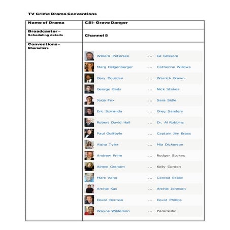 Tv crime drama conventions worksheet csi