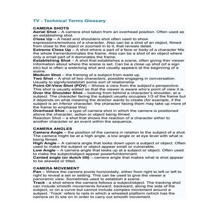 Tv drama tech terms handout