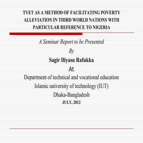 Tvet as a method of facilitating poverty alleviation in third world nations w...