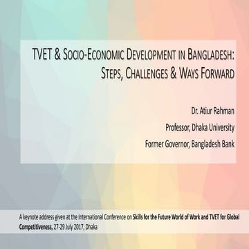 TVET & Socio-Economic Development in Bangladesh Steps  Challenges & Ways Forward