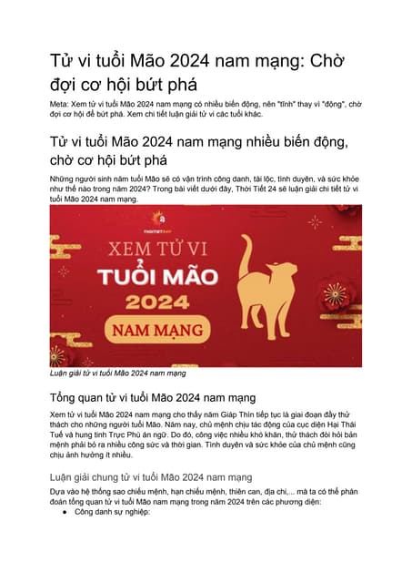 Tuổi Mão Năm 2024 Sẽ Như Thế Nào? Dự Báo Tử Vi Chi Tiết Và Chính Xác