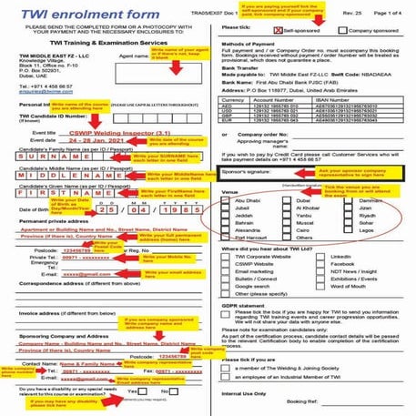 TWI enrolment form sample for CSWIP 3.1 | PDF