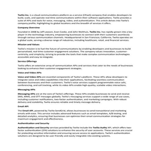 Twilio Inc.: Comprehensive Profile and Global Locations