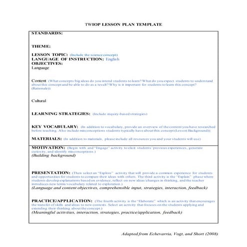 Two lesson plan template with 5 e
