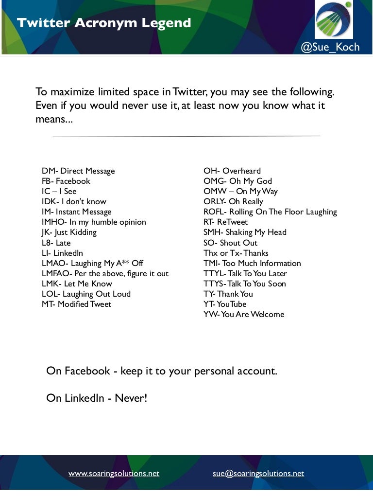 Twitter Social Media Acronym Legend