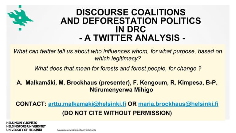 thumbnail of  Discourse coalitions and deforestation politics in DRC: a twitter analysis