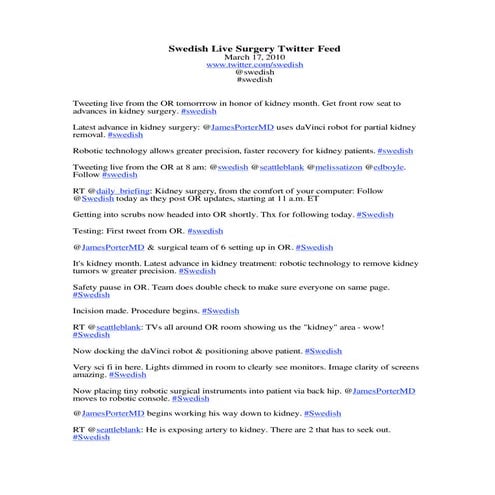 Twitter Feed of Live Kidney Surgery at Swedish