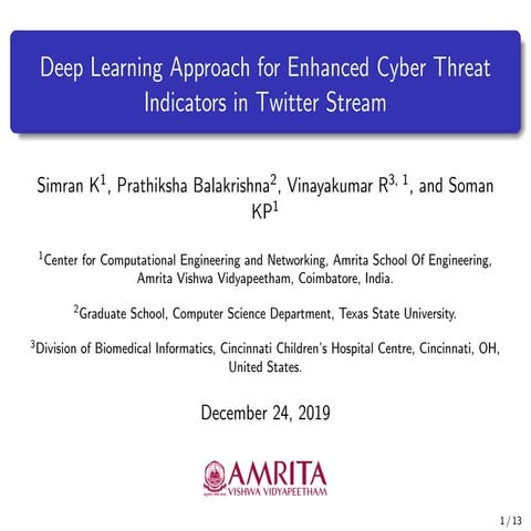 Deep Learning Approach for Enhanced Cyber Threat Indicators in Twitter Stream