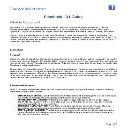 TheWebMarketer - Facebook 101 Guide
